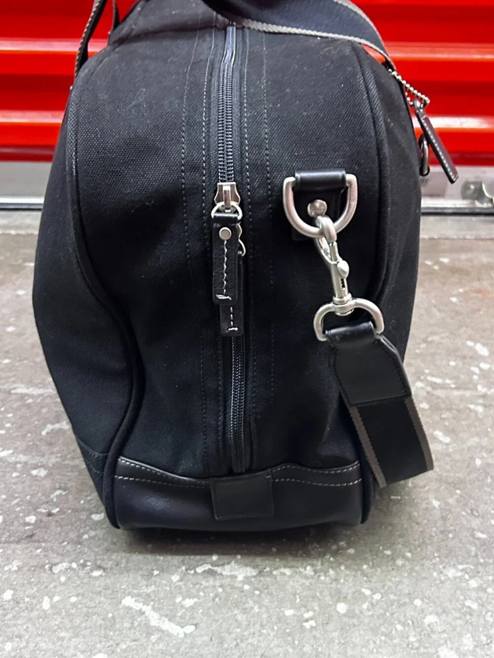 Coach black duffle bag canvas leather trim weekender travel gym bag unisex - Picture 8 of 14
